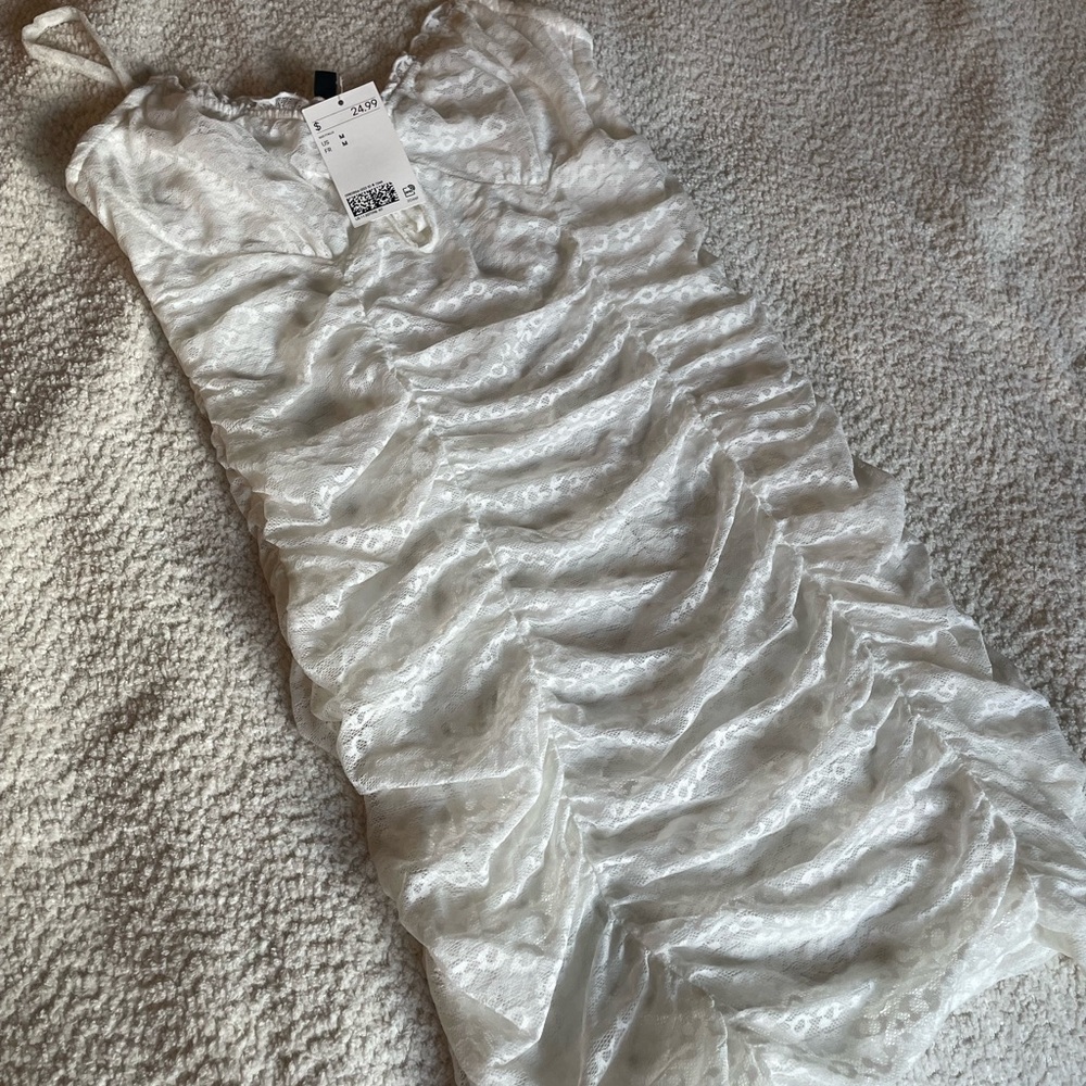 H&M White Ruched Dress